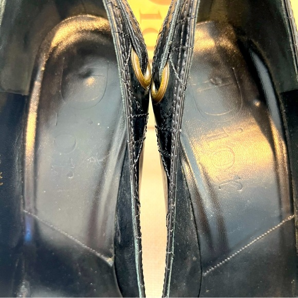Christian DIOR Vintage Cannage High Heel Black Patent Leather Peep Toe Pumps 8.5 - Picture 10 of 17